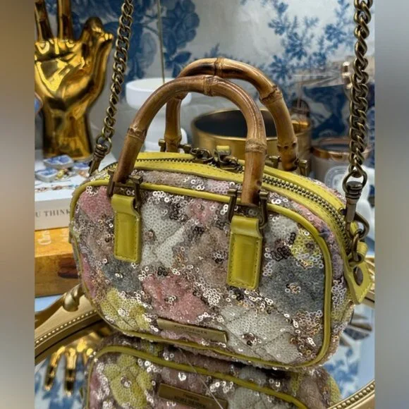🆕 KURT GEIGER LONDON 🧿 NWOT XS Kensington Duffle, Yellow Floral Sequins - Picture 7 of 16